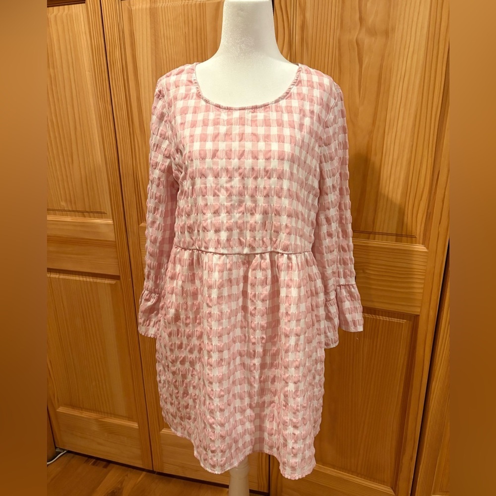 Urban Outfitters long-sleeve gingham dress, pink & white